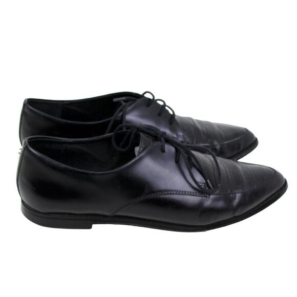 SABA BLACK GENUINE LEATHER CROCO PRINT LACE LOW HEEL POINTED TOE OXFORD SHOES 39 - Picture 5 of 11